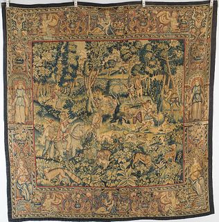 4269364: European Tapestry Depicting Hunting Scene, 18th Century E1REP