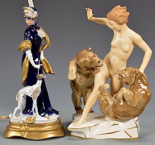 Continental Porcelain Lamp & German Allegorical Figural Group
