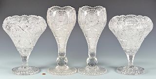 4 American Brilliant Cut Glass Vases