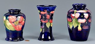 3 English W. Moorcroft Pottery Vases, Floral Designs