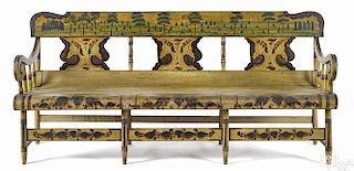 Important Pennsylvania painted settee, ca. 1840, attributed to Mifflintown Chair Works