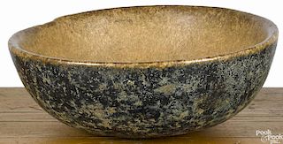 Unusual New England burl bowl 19th c., retaining an early blue sponge decorated surface, 4 1/4'' h.