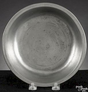 Hartford, Connecticut pewter basin, ca. 1805, bearing the touch of Samuel Danforth, 2'' h., 8'' w.