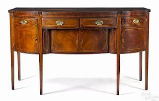Federal mahogany sideboard, ca. 1800, probably New York, with overall line inlay