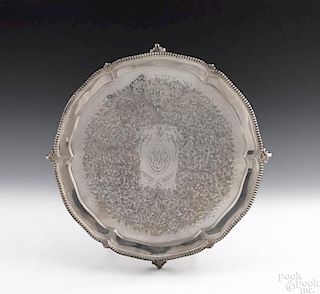 Stieff sterling silver salver with elaborate chased floral decoration, 14 1/4'' dia., 49.7 ozt.