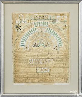 Rare Delaware ink, watercolor, and cutwork marriage certificate for Timothy and Ann Denney, m. 1836