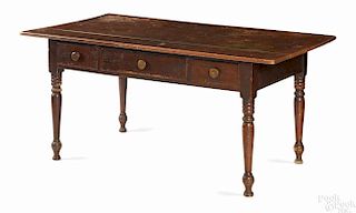 Lancaster, Pennsylvania painted poplar tavern table, ca. 1840, retaining an old red surface