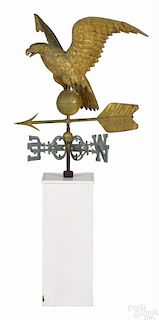 Large full-bodied copper eagle weathervane, 19th c., retaining an old gilt surface