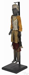 Carved and painted marionette, 19th c., of an African American woman, with stand - 41 1/2'' h.