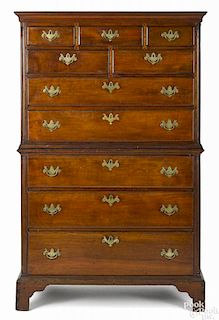 Pennsylvania Chippendale walnut chest on chest, ca. 1770, with fluted quarter columns
