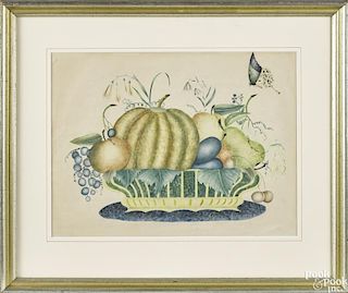 Watercolor theorem of a basket of fruit, 19th c., 11 1/4'' x 15''.