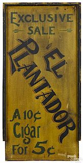 Painted double-sided Plantador Cigar sign, early 20th c., purportedly from Boyertown, Pennsylvania
