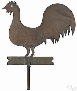 Painted sheet iron rooster weathervane, ca. 1900, 29 1/2'' h.