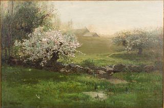3863058: Arthur Parton (American, 1842-1914), Apple Blossoms, Oil on Canvas E4RDL