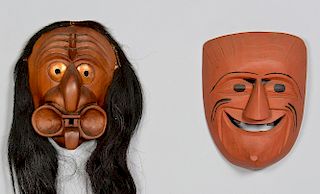 2 Native American Carved False Face Masks