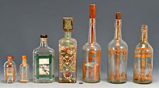 7 Folk Art Carved Bottle Whimseys