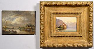 Two European Oil Painting Lake Scenes