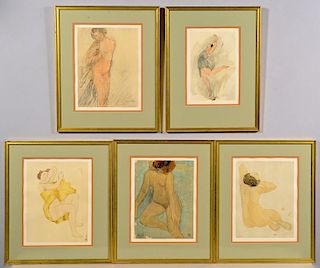 Rodin's Douze Aquarelles Inedites Color Lithographs