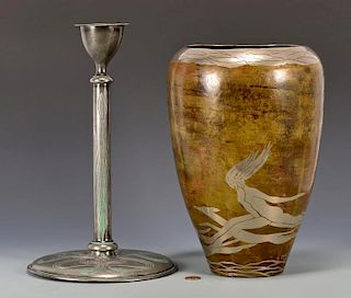 Evolution Dinanderie Vase & Art Deco Candlestick