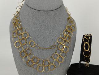 18kt Yellow Gold Jewelry Set Including A Necklace & A Bracelet