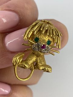 Vintage 18kt Yellow Gold Lion Pin