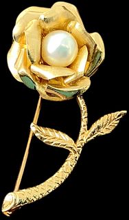 14kt Yellow Gold Flower Pin With A Pearl Center Stone