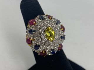 Stunning 18kt Yellow Gold & Multi-Colored Gemstone Cocktail Ring
