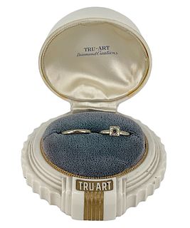 Vintage Ring Box Containing A 14kt White Gold Ring Mount & Band
