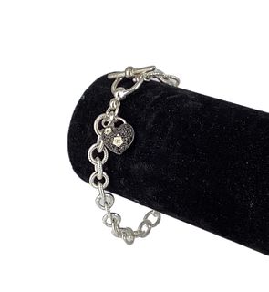 Sterling Silver Bracelet with Heart-Shaped Charm Ft. Diamonds