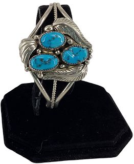 Southwestern Sterling and Turquoise Cuff