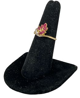 10kt Yellow Gold Diamond & Pink Sapphire Ring