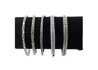 Five Sterling Silver & CZ Stone Bracelets
