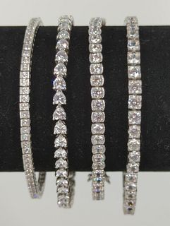 Four Sterling Silver & CZ Stone Bracelets