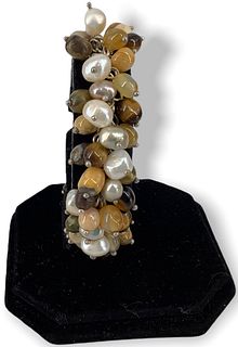 Sterling Silver, Pearl & Semi-Precious Stone Bracelet