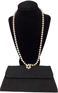 Vintage Pearl Necklace W/ Gold & Gemstone Clasp In A Black Pouch