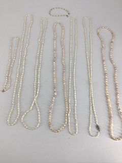 Seven Freshwater/Rice Pearl Strand Necklaces + One Matched Bracelet