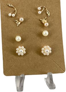 Four Pairs Of 14kt Yellow Gold & Pearl Earrings