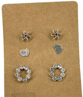 Three Pairs Of 14kt White Gold Earrings