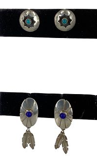 Two Pairs Of Sterling Silver Southwestern Style Earrings