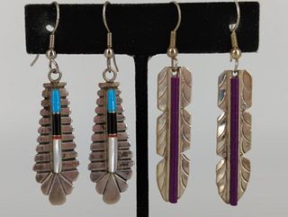 Two Pairs Of Sterling Silver Southwestern Style Earrings
