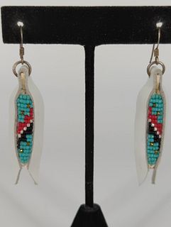 Southwestern Style Leather & Seed Bead Dangle Earrings