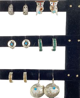 Six Pairs Of Sterling Silver Southwestern Style Earrings