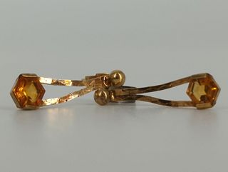 One Pair Of 10kt Yellow Gold Earrings With Citrine Accent Stones