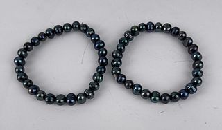 Pair of Tahitian Black Pearl Bracelets
