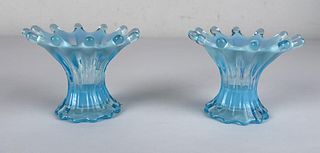 Pair of Blue Fostoria Heirloom Glass Candlesticks