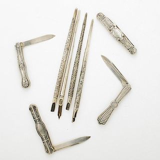 STERLING SILVER KNIVES AND PEN HOLDERS