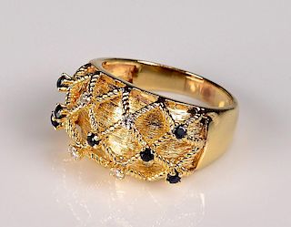 14K Sapphire and Diamond Dome Ring