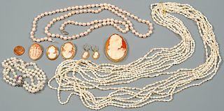 Group 14K Pearl and Cameo Jewelry