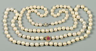 2 Pearl Necklaces w/ 14K Gold Clasps