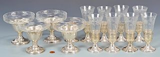 8 Sterling & Crystal Cordials & 4 Compotes